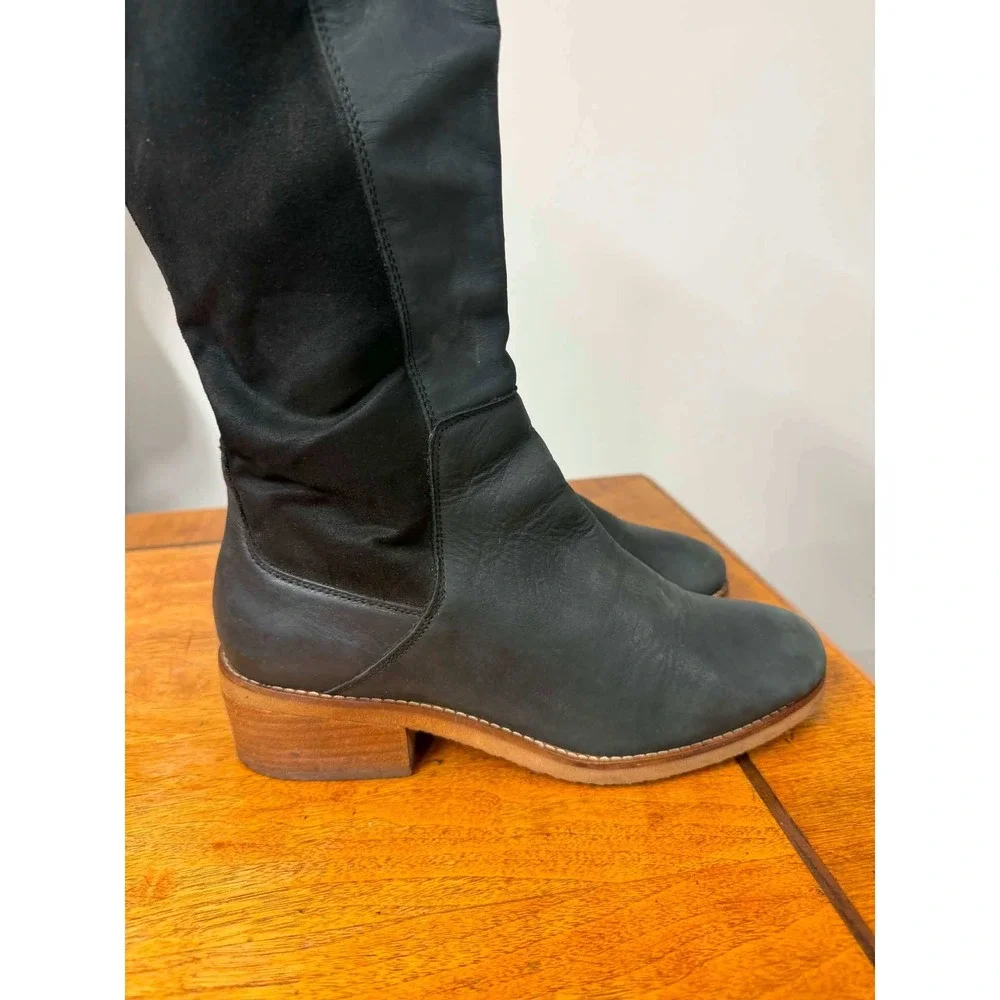 Lucky Brand Tilaree Tall Boots Dark Green Leather Stretchy Back Block Heel 8M